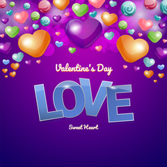 Happy Valentines day concept with 3d hearts for poster and greeting card, vector illustration