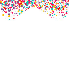 Festive background with multicolored confetti. Yellow, pink, blue circles but against a white background. Flying confetti.