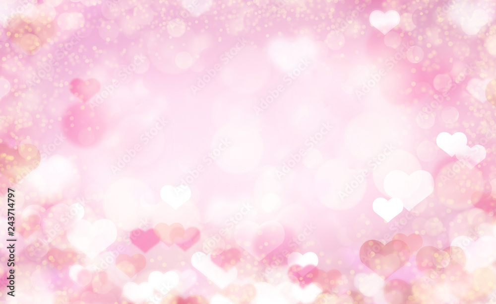 Poster valentine day background with bokeh hearts