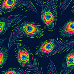 Peacock feathers seamless pattern.