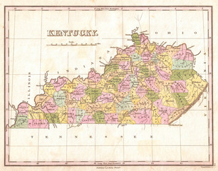 1827, Finley Map of Kentucky, Anthony Finley mapmaker of the United States in the 19th century