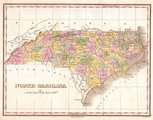1827, Finley Map of North Carolina, Anthony Finley mapmaker of the United States in the 19th century