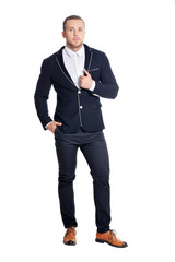 Portrait of handsome young man on white background