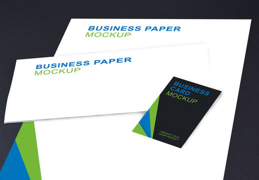 Letterhead and Business Card on Dark Background Mockup