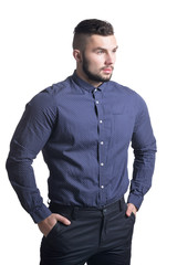Handsome young man posing on white background