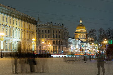 Fototapeta premium city landscape at night, view of St. Isaac's Cathedral in St. Petersburg.