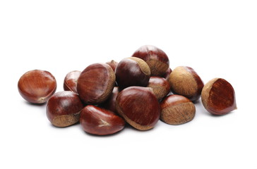 Pile edible chestnut isolated on white background