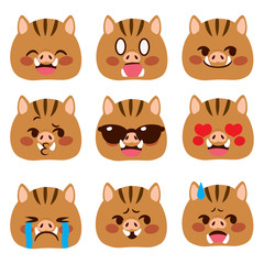 Cute wild board pig character avatar emoji face expressions with different emotions