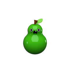 KAWAII GLOSSY CHARACTER DESIGN FRUIT GREAN PEAR WITH A CUITE SCARED FACE: 3D ILLUSTRATION