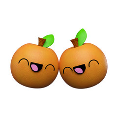 KAWAII GLOSSY CHARACTER DESIGN FRUIT ORANGE ORANGES WITH A CUTE IN LOVE SMILING FACE: 3D ILLUSTRATION