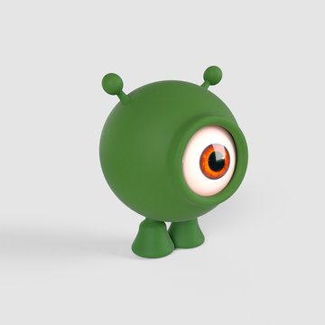 A little, green, spherical aline with one single eye. 3d Render