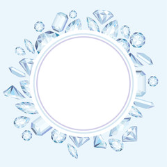 Vector circle label with diamonds and crystals pastel color background with bright gem