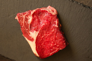 meat, steak, beef (piece). top copy space