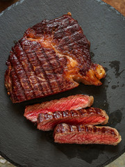 meat, steak, beef (piece). top copy space