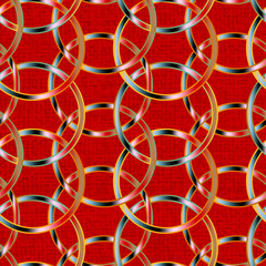 beautiful interconnected colorful circles pattern over textured seamless red background for textile, fabric, wallpaper, backgrounds, templates and creative surface designs. the tile is seamless