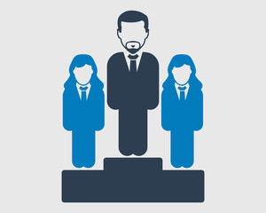 Business success icon. Male and female symbol standing on podium. Flat style vector eps.