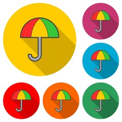 Color Umbrella icon or logo, color set with long shadow