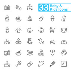 Baby and kids outline icons.