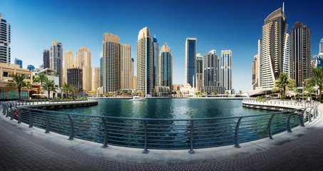 Panoramic view to Dubai Marina Promenade, UAE