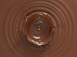Liquid chocolate crown splash. Top view.