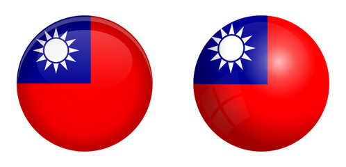 Taiwan flag under 3d dome button and on glossy sphere / ball.