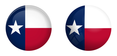 Texas lone star flag under 3d dome button and on glossy sphere / ball.