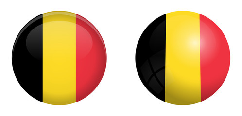 Fototapeta premium Belgium flag under 3d dome button and on glossy sphere / ball.