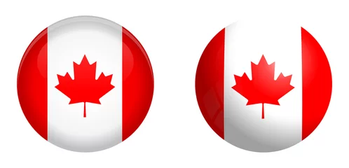 Fotobehang Canada flag under 3d dome button and on glossy sphere / ball. © Lubo Ivanko