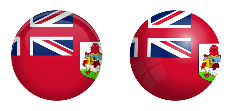 Bermuda flag under 3d dome button and on glossy sphere / ball.