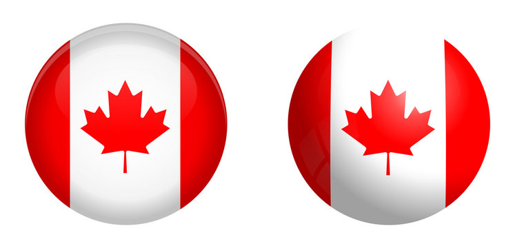 Canada flag under 3d dome button and on glossy sphere / ball.