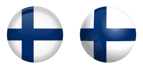 Naklejka premium Finland flag under 3d dome button and on glossy sphere / ball.
