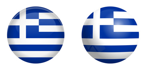 Hellenic Republic (Greece) flag under 3d dome button and on glossy sphere / ball.