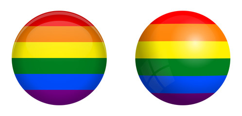 LBGT flag under 3d dome button and on glossy sphere / ball.