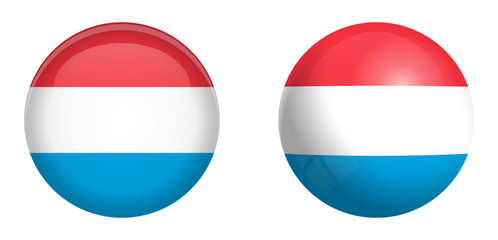 Grand Duchy of Luxembourg flag under 3d dome button and on glossy sphere / ball.
