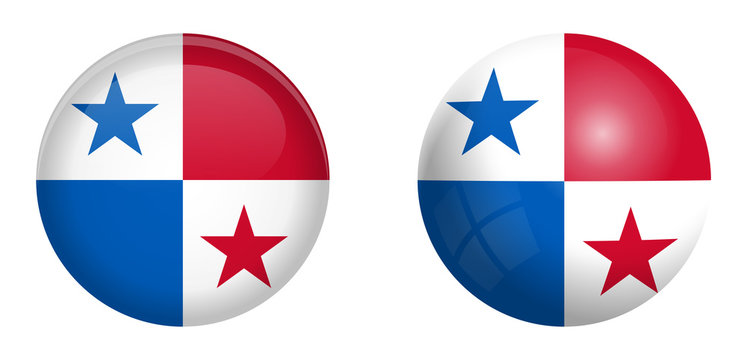 Panama flag under 3d dome button and on glossy sphere / ball.