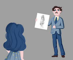 a beautiful Professor teaches drawing.