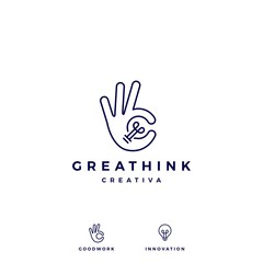 ok hand gesture bulb idea logo vector icon illustration