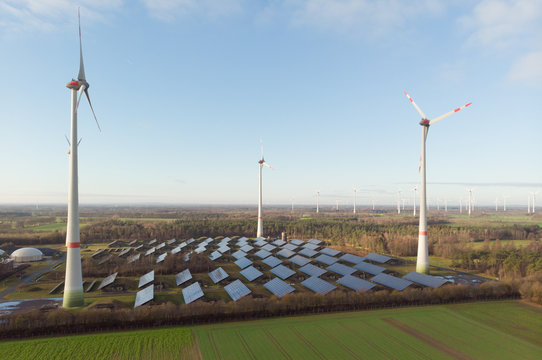 Aerial view, Wind and Solar farm, Saerbeck Germany