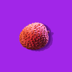 Lychee isolated on a proton purple background. Tropical fruits concept.
