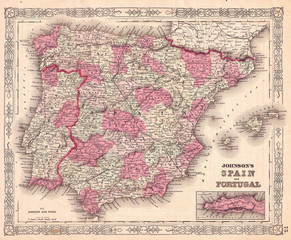 1864, Johnson Map of Spain and Portugal