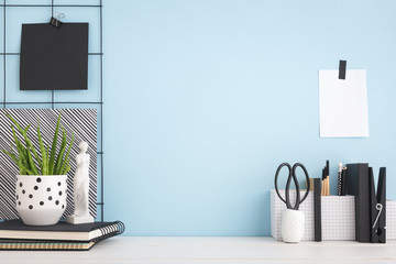 Blue workspace desk mock up.