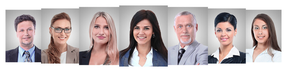 panoramic collage of portraits of young entrepreneurs.