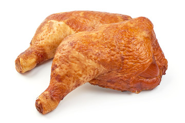 Smoked chicken legs, closeup, isolated on a white background