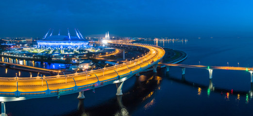 Panorama of St. Petersburg. The Gulf of Finland. Russia. Night city Petersburg. Cities of Russia....