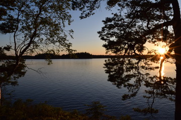 sunset on the lake in sweden