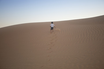 Fototapeta na wymiar boy going up the sand dune