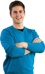 Smiling Young Man with Blue Sweater, Isolated
