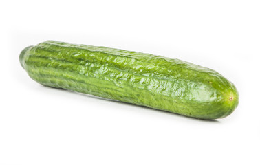 Green fresh cucumber on a white background