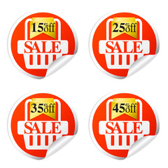 Sale stickers with shopping basket 15,25,35,45 percent off