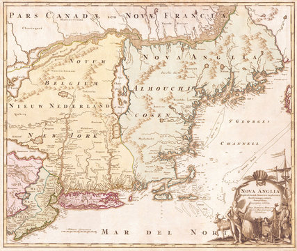 1716, Homann Map Of New England Nova Anglia
